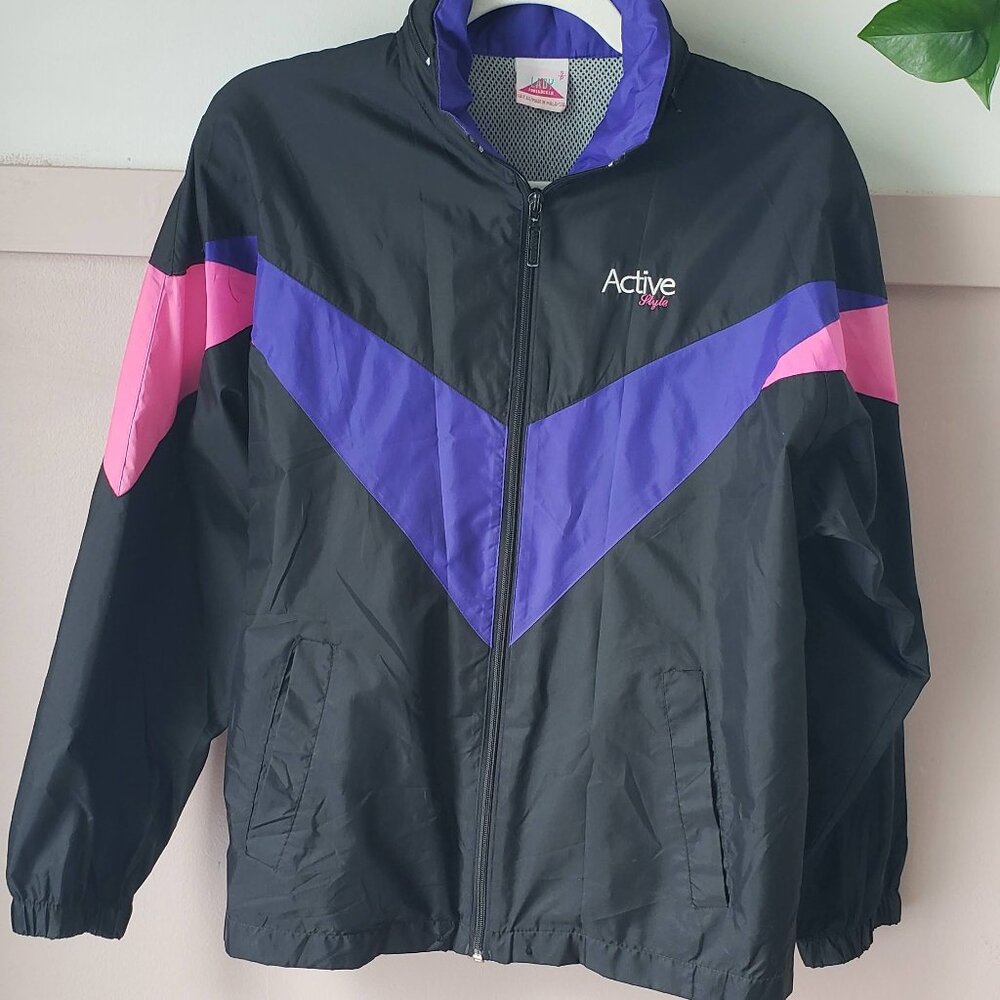 Vintage Lady Foot Locker Colourblock Chevron Sport Jacket - Pink/Purple/Black